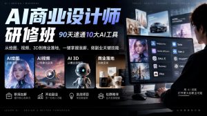 AI商业设计师研修班,90天速通10大AI工具,从绘图、视频、3D到商业落地,一键掌握涨薪、做副业关键技能| 鹿鸣网创
