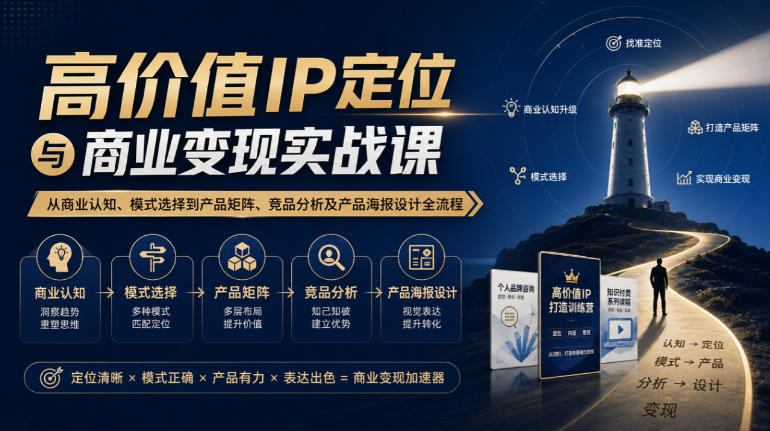 【无水印】高价值IP定位与商业变现实战课，从商业认知、模式选择到产品矩阵、竞品分析及产品海报设计全流程| 鹿鸣网创