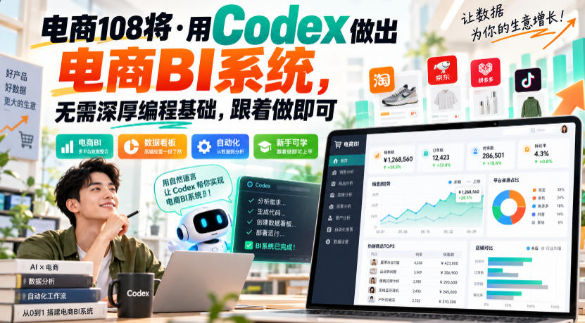 电商108将·用Codex做出电商BI系统，无需深厚编程基础，跟着做即可（更新1026）| 鹿鸣网创