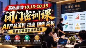 某私董会10.13-10.15闭门密训课，AI产品策划投流销售架构，拆解企业增长落地实战| 鹿鸣网创