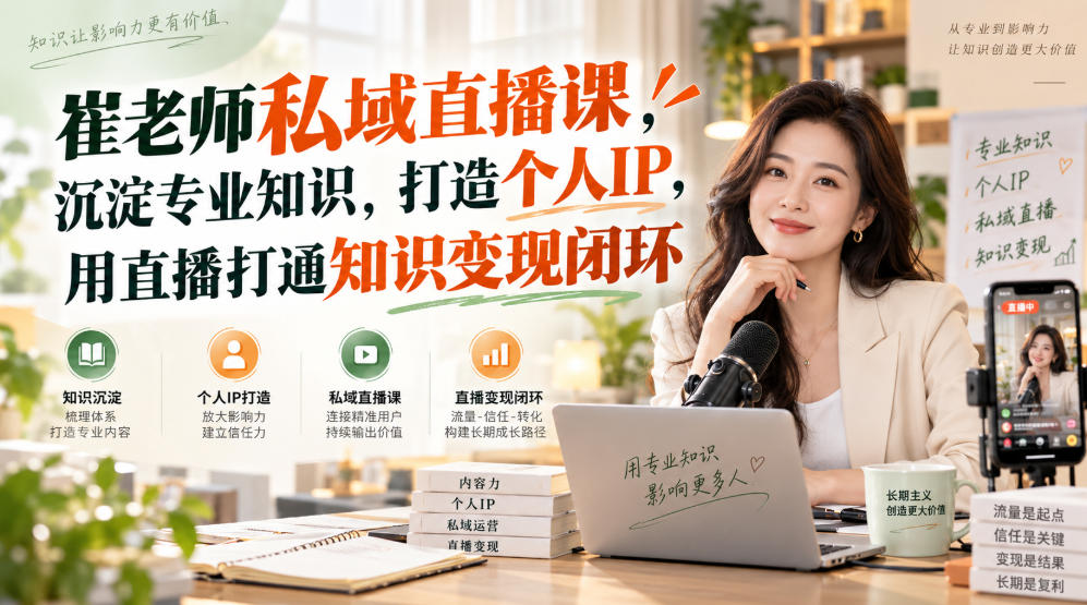 崔老师私域直播课，沉淀专业知识，打造个人IP，用直播打通知识变现闭环| 鹿鸣网创