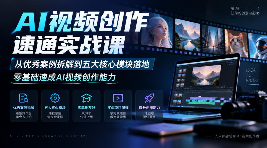 AI视频创作速通实战课｜从优秀案例拆解到五大核心模块落地，零基础速成AI视频创作能力| 鹿鸣网创