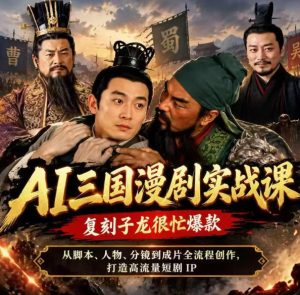 抖音14W粉博主同款AI三国漫剧实战课，复刻子龙很忙爆款，从脚本、人物、分镜到成片全流程创作，打造高流量短剧IP| 鹿鸣网创