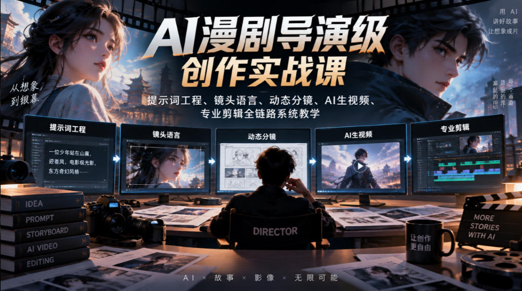 AI漫剧导演级创作实战课｜提示词工程、镜头语言、动态分镜、AI生视频、专业剪辑全链路系统教学| 鹿鸣网创