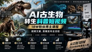 AI古生物转生科普短视频，18W粉丝博主课程，视频文案、剪辑发布全流程| 鹿鸣网创