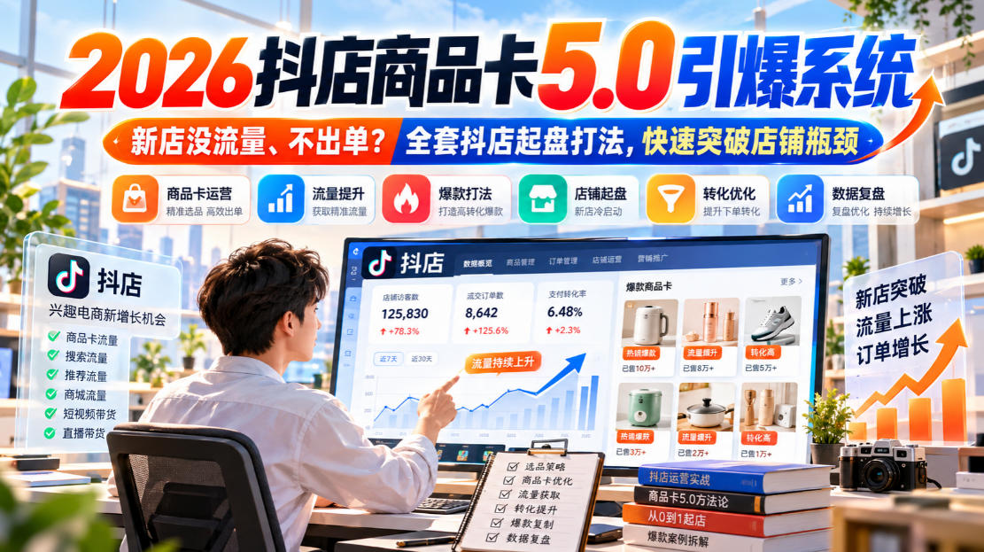 2026抖店商品卡5.0引爆店铺流量，新店没流量、不出单？全套抖店起盘打法，快速突破店铺瓶颈| 鹿鸣网创