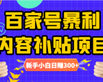 百家号暴利内容补贴项目，图文10元一条，视频30一条，新手小白日赚300+| 鹿鸣网创