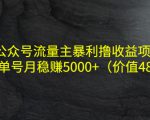 公众号流量主暴利撸收益项目，单人单号月稳赚5000+（价值480元）| 鹿鸣网创