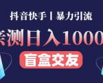 日收益1000+的交友盲盒副业丨有手就行的抖音快手暴力引流| 鹿鸣网创