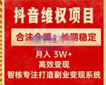 新版抖音维权项目每单利润1000+,合法合规,长期稳定,月入3W+价值1999元| 鹿鸣网创