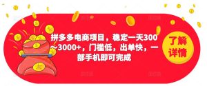 2023拼多多电商项目，稳定一天300～3000+，门槛低，出单快，一部手机即可完成| 鹿鸣网创
