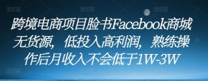 跨境电商项目脸书Facebook商城无货源,低投入高利润,熟练操作后月收入不会低于1W-3W| 鹿鸣网创