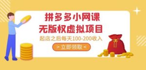 黄岛主·拼多多小网课无版权虚拟项目分享课：起店之后每天100-200收入| 鹿鸣网创