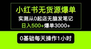 小红书无货源爆单实测从0起店无脑发笔记爆单3000+长期项目可多店| 鹿鸣网创