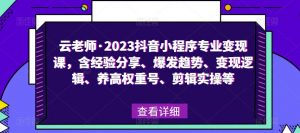 云老师·2023抖音小程序专业变现课,含经验分享、爆发趋势、变现逻辑、养高权重号、剪辑实操等| 鹿鸣网创
