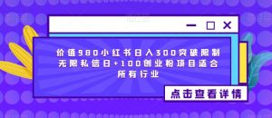 价值980小红书日入300突破限制无限私信日+100创业粉项目适合所有行业| 鹿鸣网创