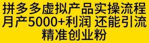 拼多多虚拟产品实操流程，月产5000+利润，还能引流精准创业粉【揭秘】| 鹿鸣网创