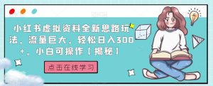 小红书虚拟资料全新思路玩法,流量巨大,轻松日入300+,小白可操作【揭秘】| 鹿鸣网创