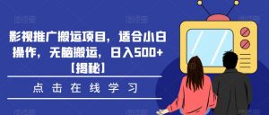 影视推广搬运项目，适合小白操作，无脑搬运，日入500+【揭秘】| 鹿鸣网创