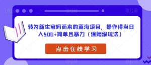 转为新生宝妈而来的蓝海项目，操作得当日入500+简单且暴力（保姆级玩法）【揭秘】| 鹿鸣网创