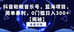 抖音助眠音乐号,蓝海项目,简单暴利,0门槛日入300+【揭秘】| 鹿鸣网创