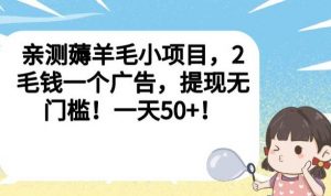 亲测薅羊毛小项目，2毛钱一个广告，提现无门槛！一天50+【揭秘】| 鹿鸣网创