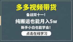 多多视频带货，备战双十一，纯搬运也能月入5w，新手小白也能学会| 鹿鸣网创