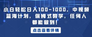 小白轻松日入100-1000，中视频蓝海计划，保姆式教学，任何人都能做到！【揭秘】| 鹿鸣网创