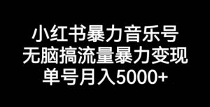 小红书暴力音乐号,无脑搞流量暴力变现,单号月入5000+| 鹿鸣网创