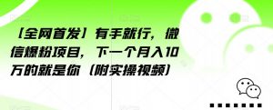 【全网首发】有手就行，微信爆粉项目，下一个月入10万的就是你（附实操视频）【揭秘】| 鹿鸣网创
