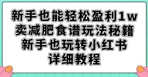 新手也能轻松盈利1w，卖减肥食谱玩法秘籍，新手也玩转小红书详细教程【揭秘】| 鹿鸣网创