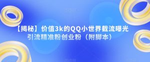 【揭秘】价值3k的QQ小世界截流曝光引流精准粉创业粉（附脚本）| 鹿鸣网创