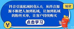 抖音引流私域转化6.0,从抖音源源不断把人加到私域,让加到私域的粉丝买单,让客户持续购买| 鹿鸣网创