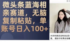 微头条蓝海相亲赛道,无脑复制粘贴,单账号日入100+| 鹿鸣网创