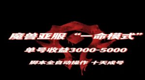 魔兽亚服一命模式，10天成号-单号3千-5千，脚本全自动操作，保姆级教学【揭秘】| 鹿鸣网创