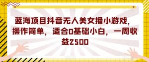 蓝海项目抖音无人美女播小游戏，操作简单，适合0基础小白，一周收益2500【揭秘】| 鹿鸣网创