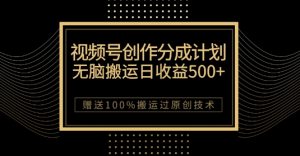 最新视频号创作分成计划，无脑搬运一天收益500+，100%搬运过原创技巧【揭秘】| 鹿鸣网创
