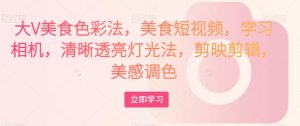 大V美食色彩法,美食短视频,学习相机,清晰透亮灯光法,剪映剪辑,美感调色| 鹿鸣网创