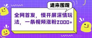 全网首发，慢开屏深情玩法，一条视频涨粉2000+【揭秘】| 鹿鸣网创