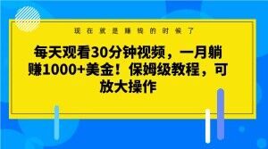 每天观看30分钟视频,一月躺赚1000+美金!保姆级教程,可放大操作【揭秘】| 鹿鸣网创