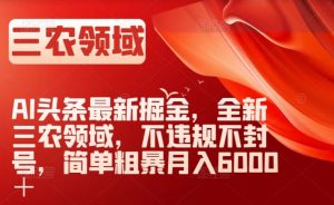 AI头条最新掘金,全新三农领域,不违规不封号,简单粗暴月入6000+【揭秘】| 鹿鸣网创