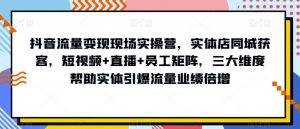 抖音流量变现现场实操营,实体店同城获客,短视频+直播+员工矩阵,三大维度帮助实体引爆流量业绩倍增| 鹿鸣网创