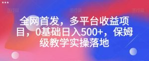 全网首发，多平台收益项目，0基础日入500+，保姆级教学实操落地【揭秘】| 鹿鸣网创