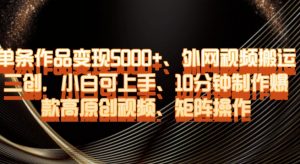 单条作品变现5000+、外网视频搬运二创，小白可上手，10分钟制作爆款高原创视频，矩阵操作【揭秘】| 鹿鸣网创