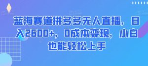 蓝海赛道拼多多无人直播,日入2600+,0成本变现,小白也能轻松上手【揭秘】| 鹿鸣网创