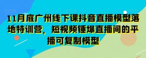 11月底广州线下课抖音直播模型落地特训营，短视频锤爆直播间的平播可复制模型| 鹿鸣网创