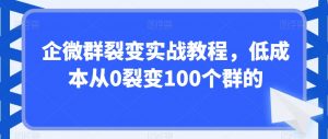 企微群裂变实战教程,低成本从0裂变100个群的| 鹿鸣网创