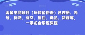 闲鱼电商项目(玩转价格差)含注册、养号、标题、成交、售后、选品、货源等,一条龙全系统教程| 鹿鸣网创
