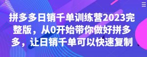 拼多多日销千单训练营2023完整版，从0开始带你做好拼多多，让日销千单可以快速复制| 鹿鸣网创