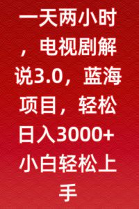一天两小时,电视剧解说3.0,蓝海项目,轻松日入3000+小白轻松上手【揭秘】| 鹿鸣网创